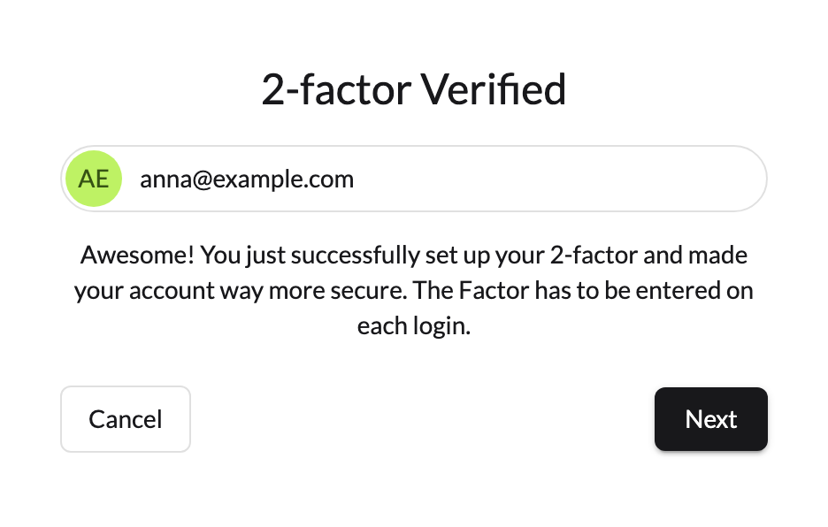 The 2-factor Verified confirmation