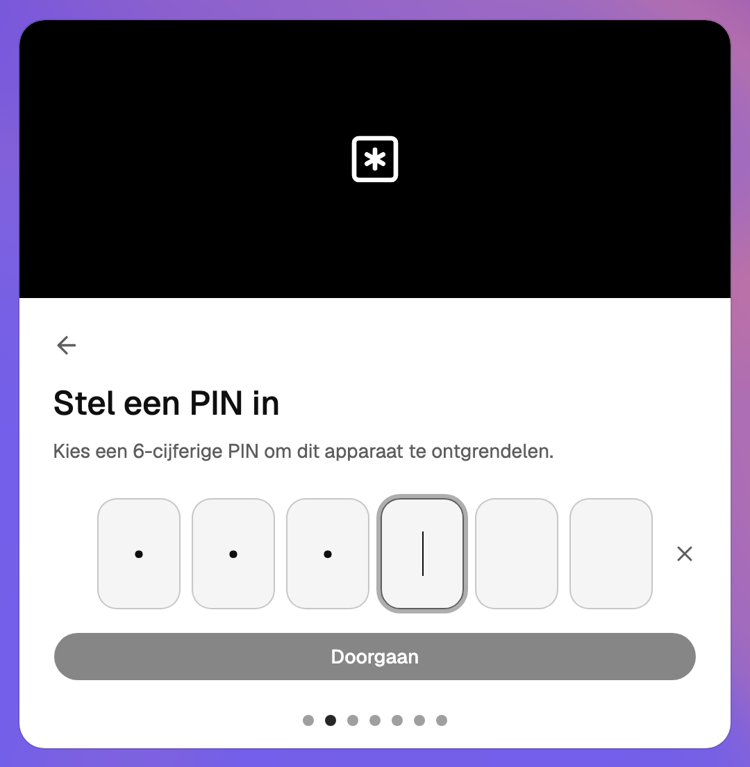 De stap Stel een PIN in, met drie cijfers ingevoerd
