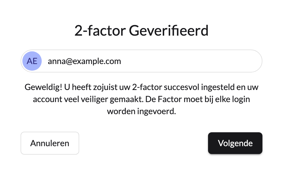 De bevestiging 2-factor Geverifieerd