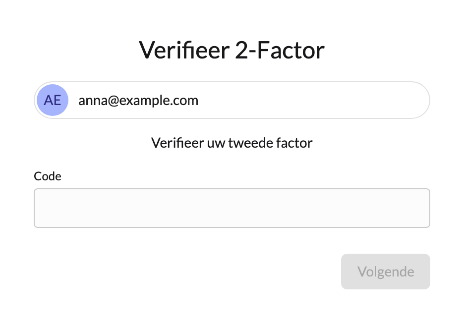 De pagina Verifieer 2-Factor die bij elke volgende login om de code vraagt